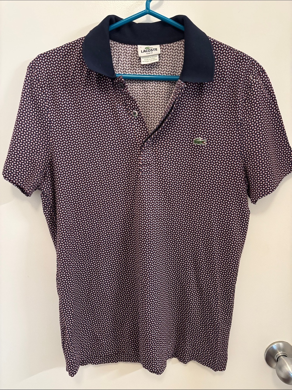 Lacoste Men’s Navy and White Micro-Pattern Polo